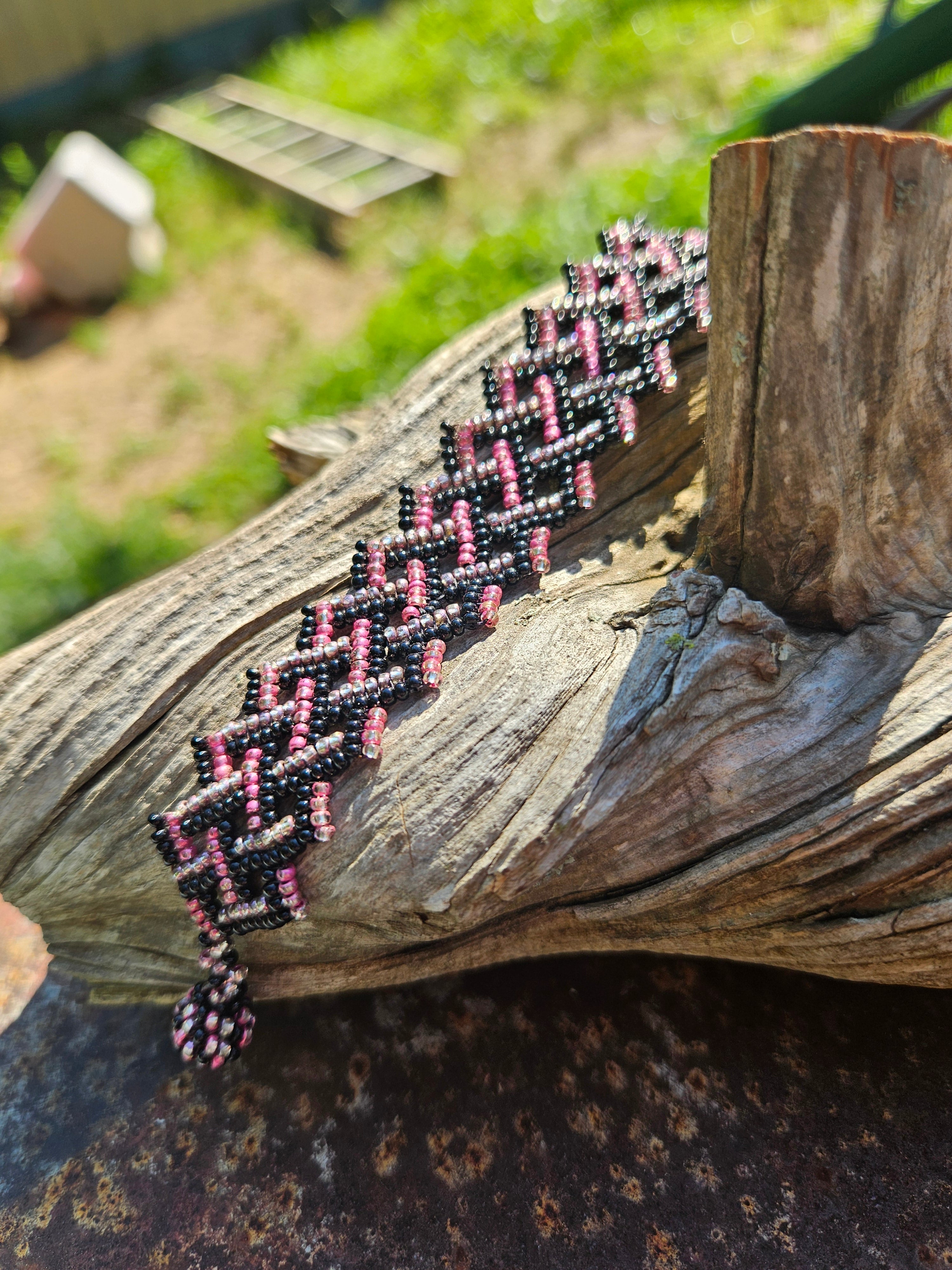 Midnight Rose Beaded Cuff Bracelet