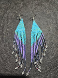 Blue and purple winged fringe earrings