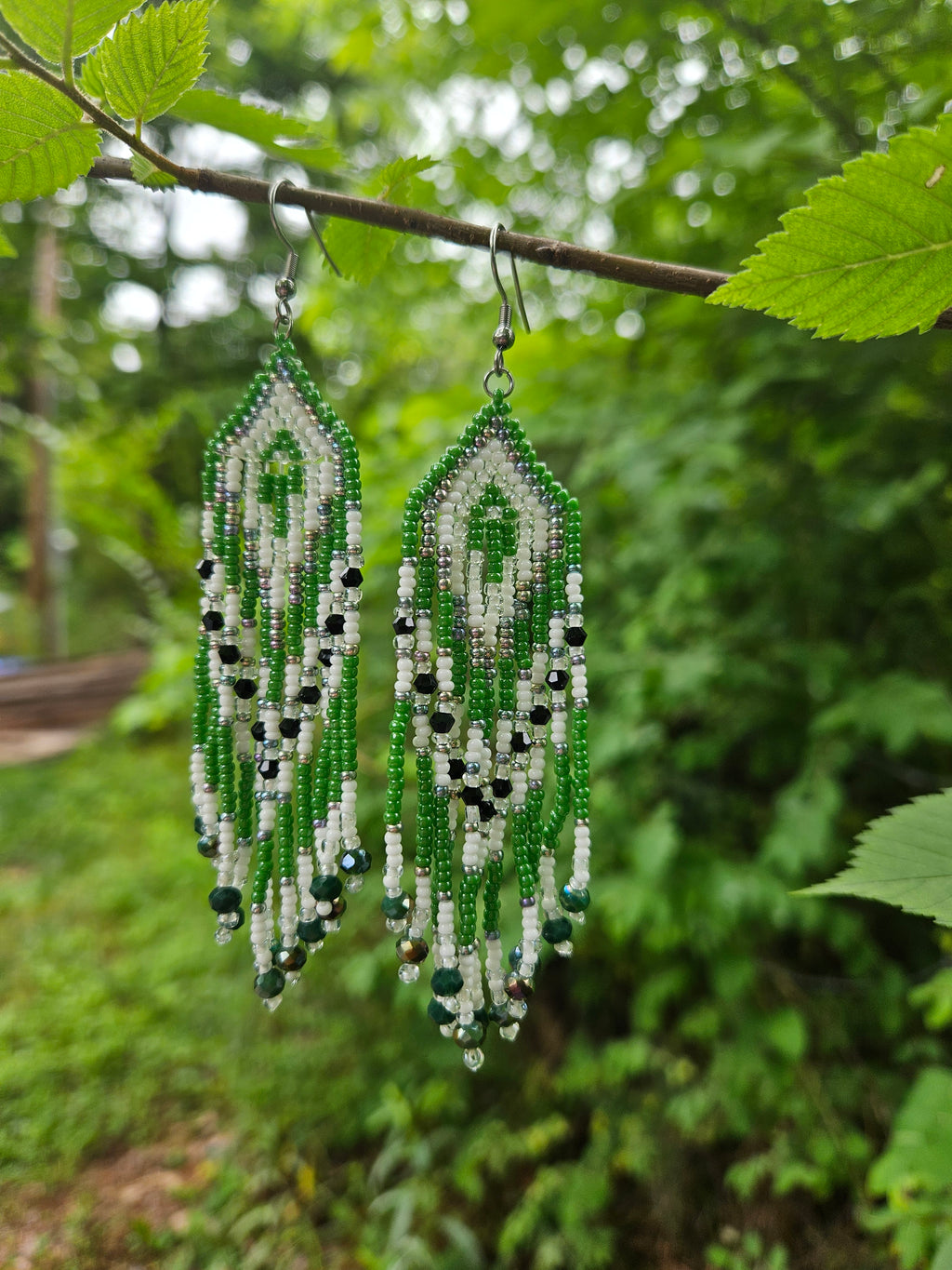 Green fringe earrings