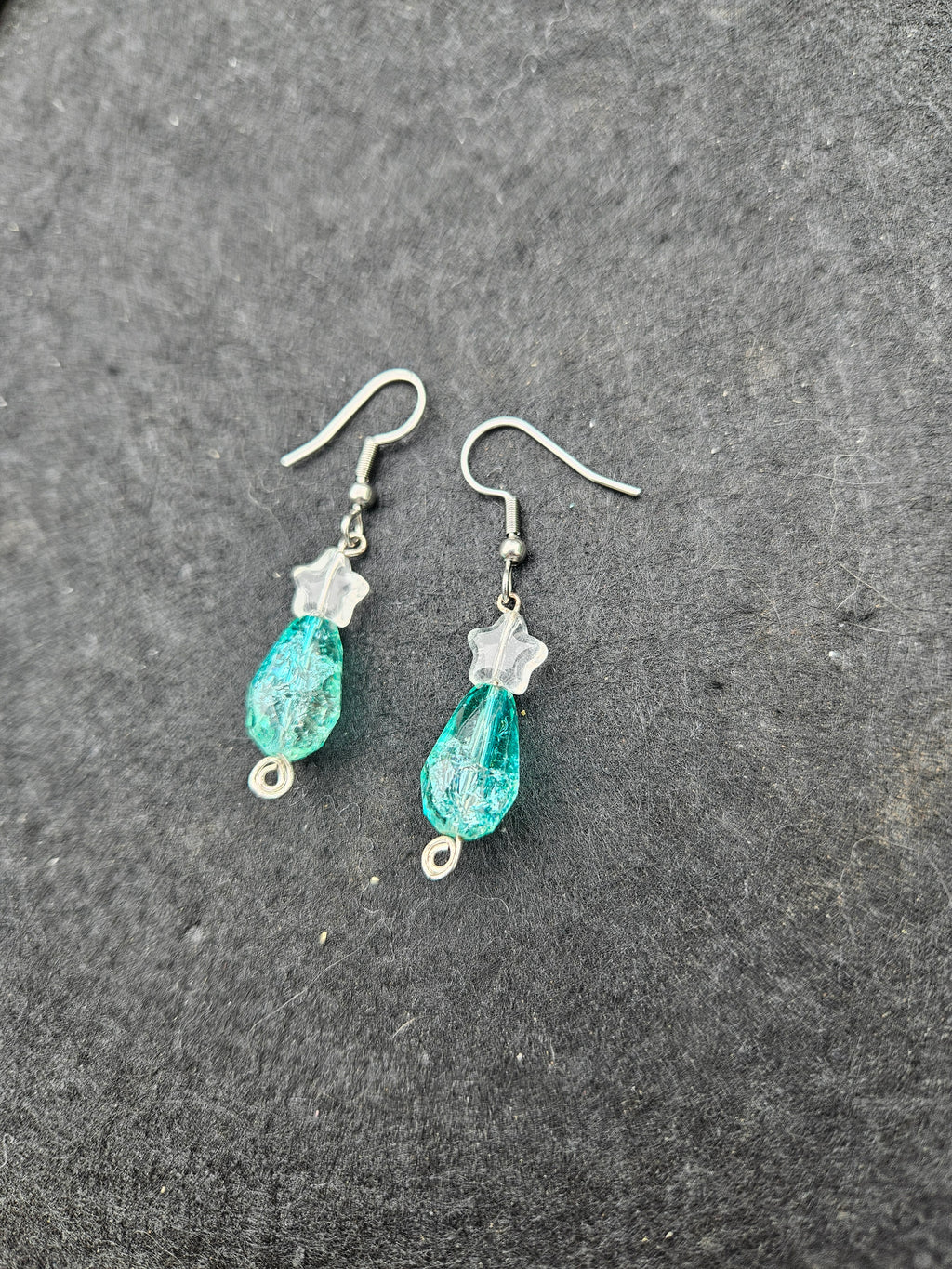 Blue star drop dangle earrings