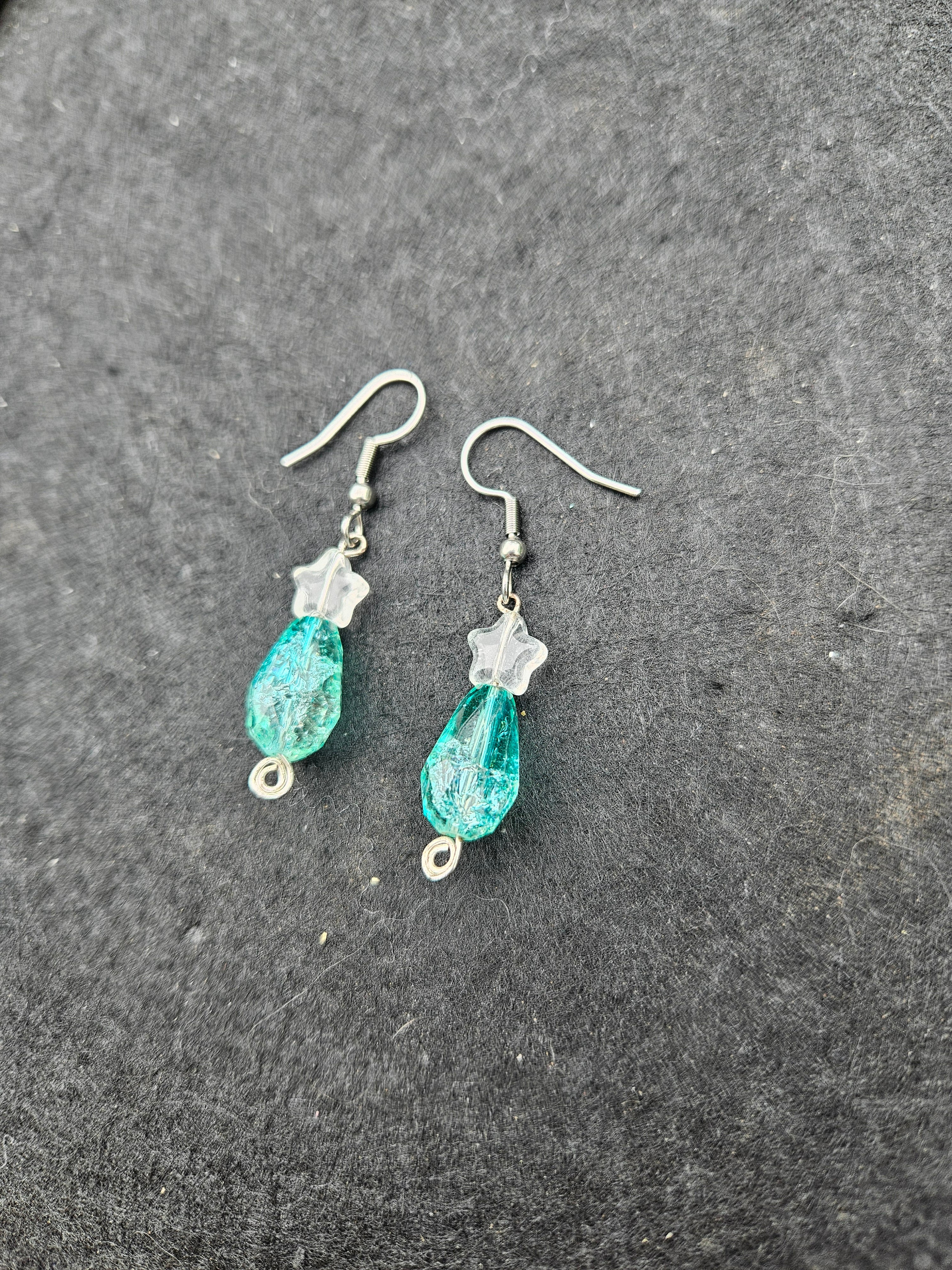 Blue star drop dangle earrings