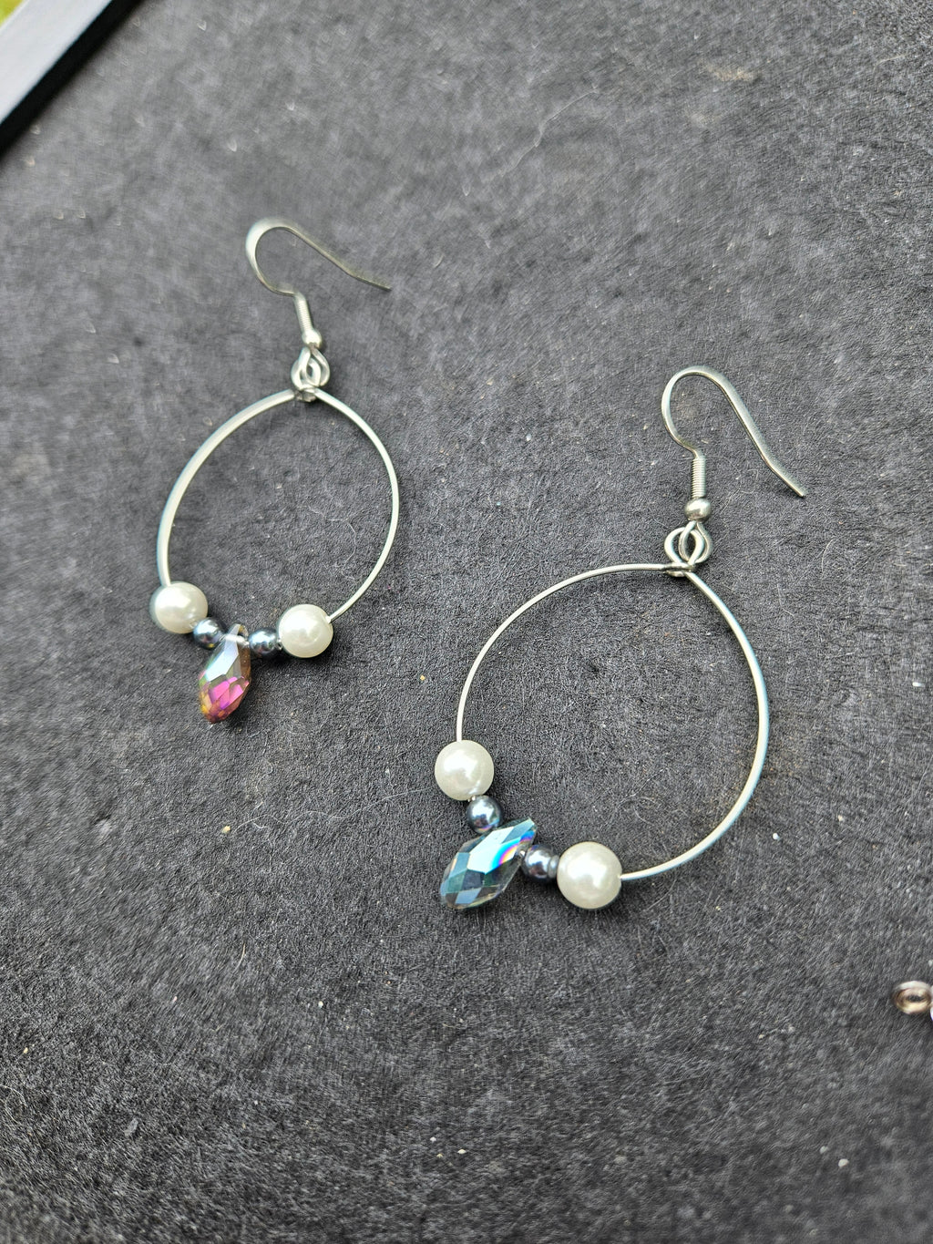 Freshwater pearl and crystal drop hoop earrings