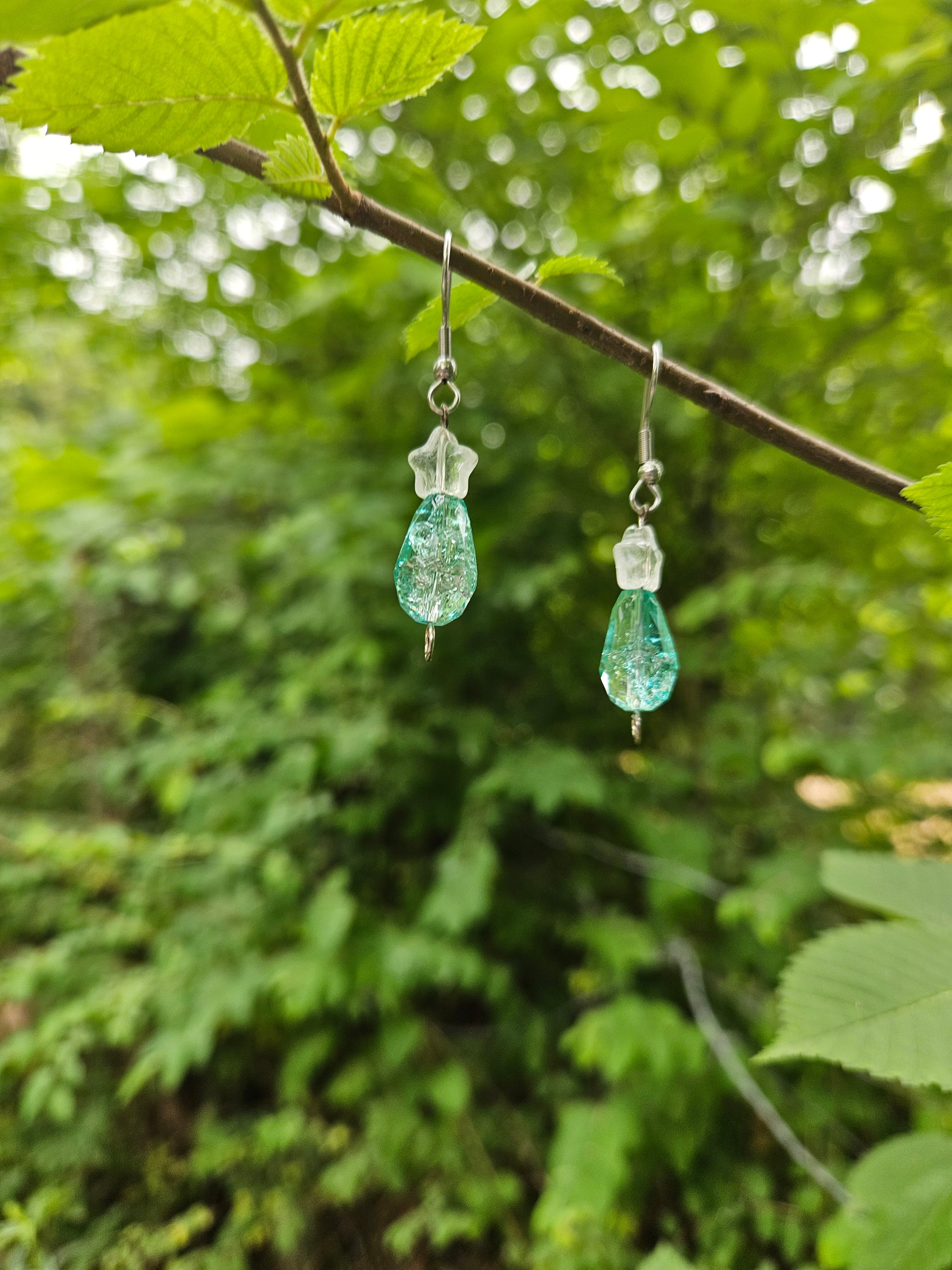 Blue star drop dangle earrings