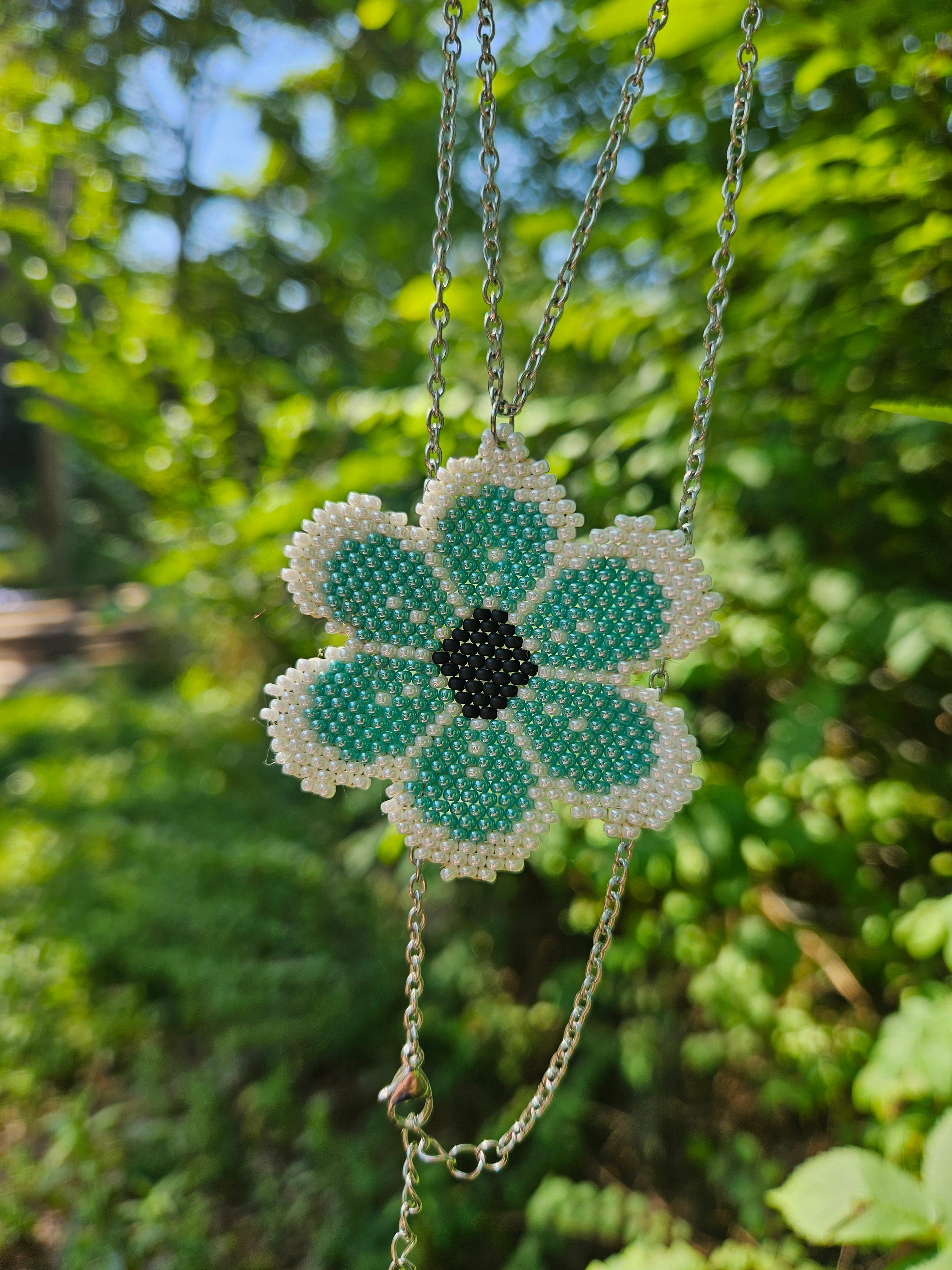 Mint Blossom Beaded Flower Necklace