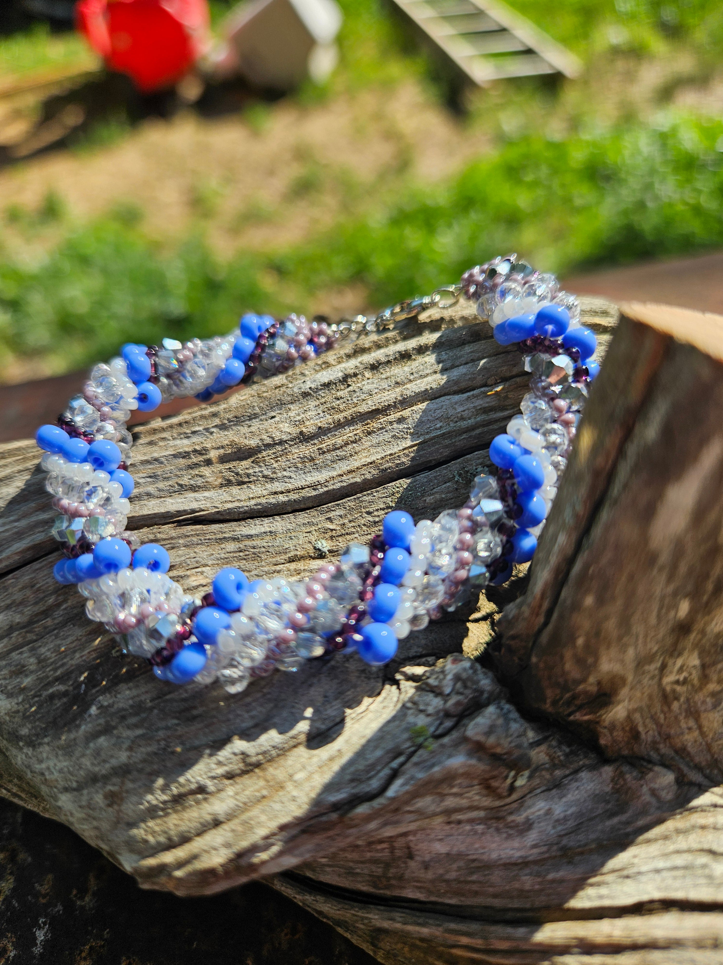 Blue Frost Spiral Beaded Bracelet