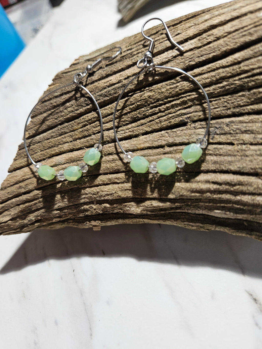 Sea foam green beaded hoop earrings