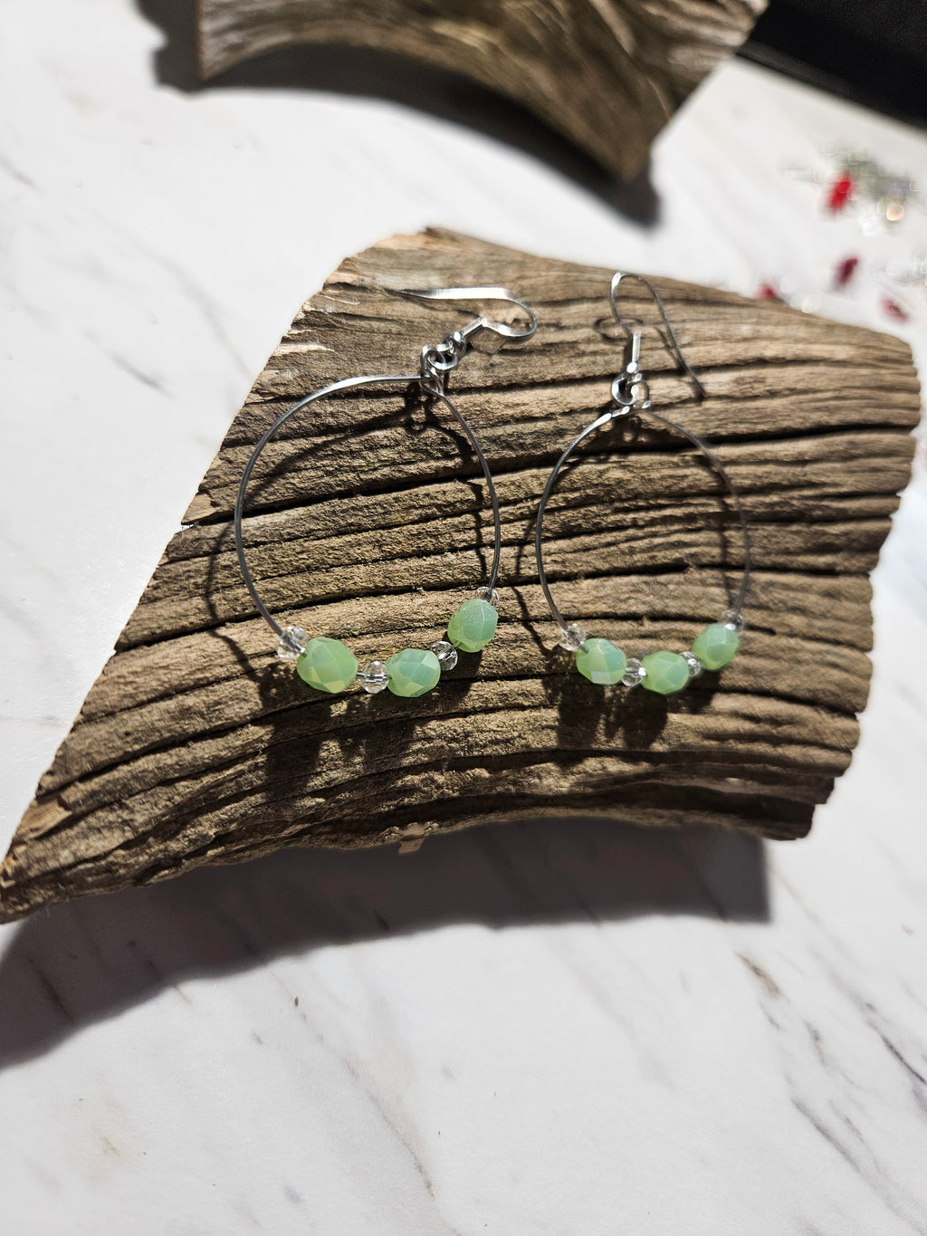 Sea foam green beaded hoop earrings