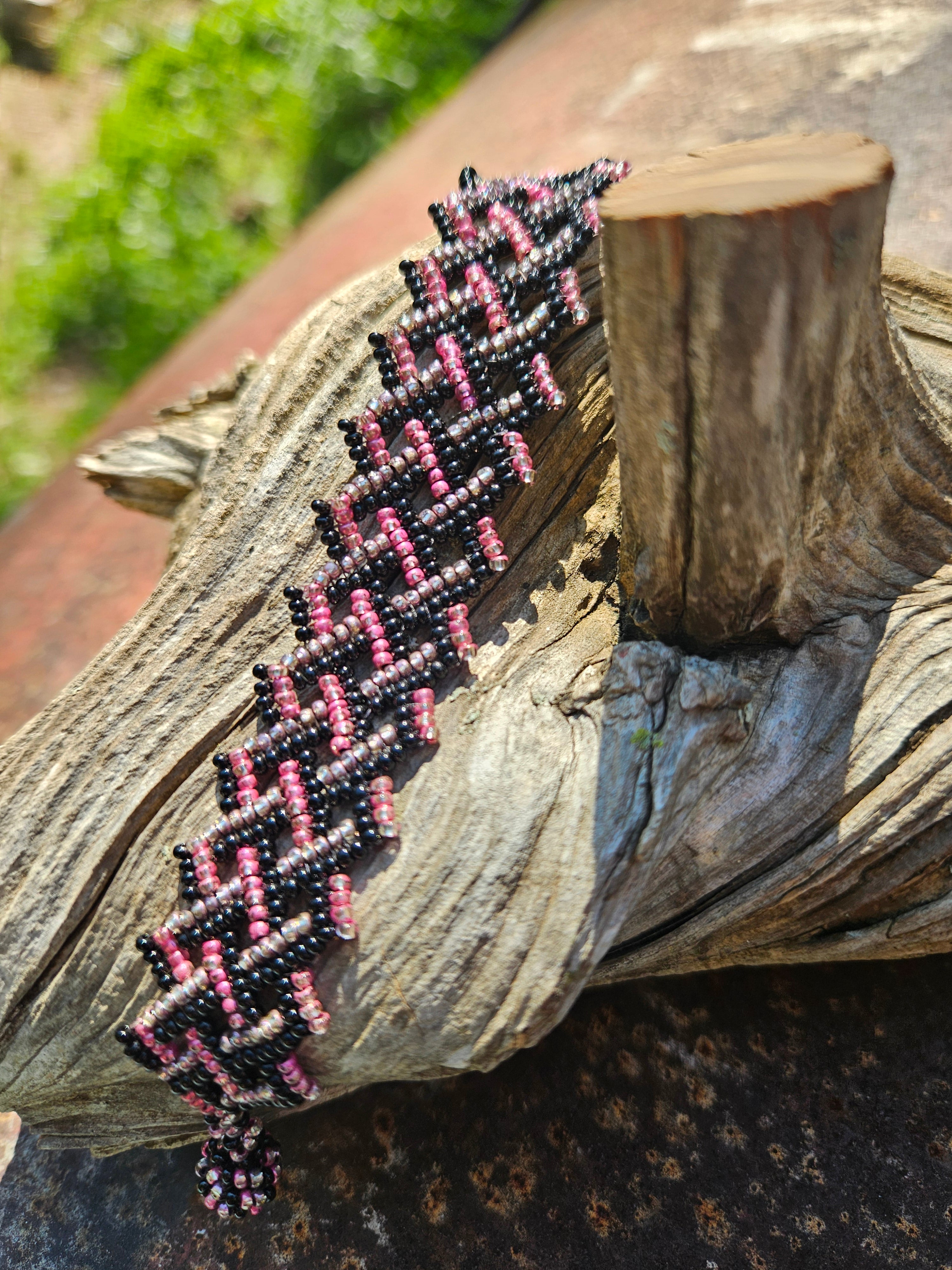 Midnight Rose Beaded Cuff Bracelet