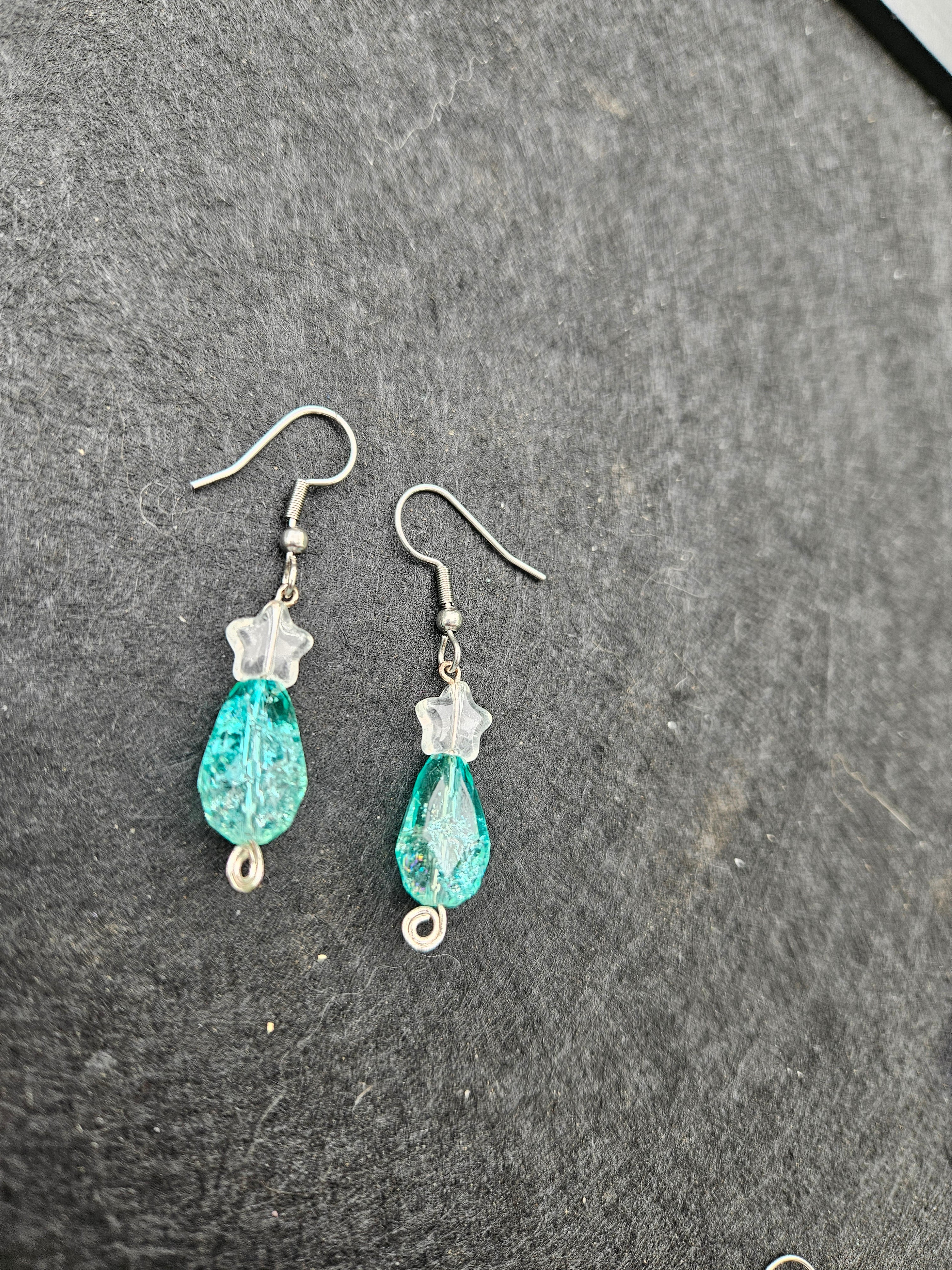 Blue star drop dangle earrings