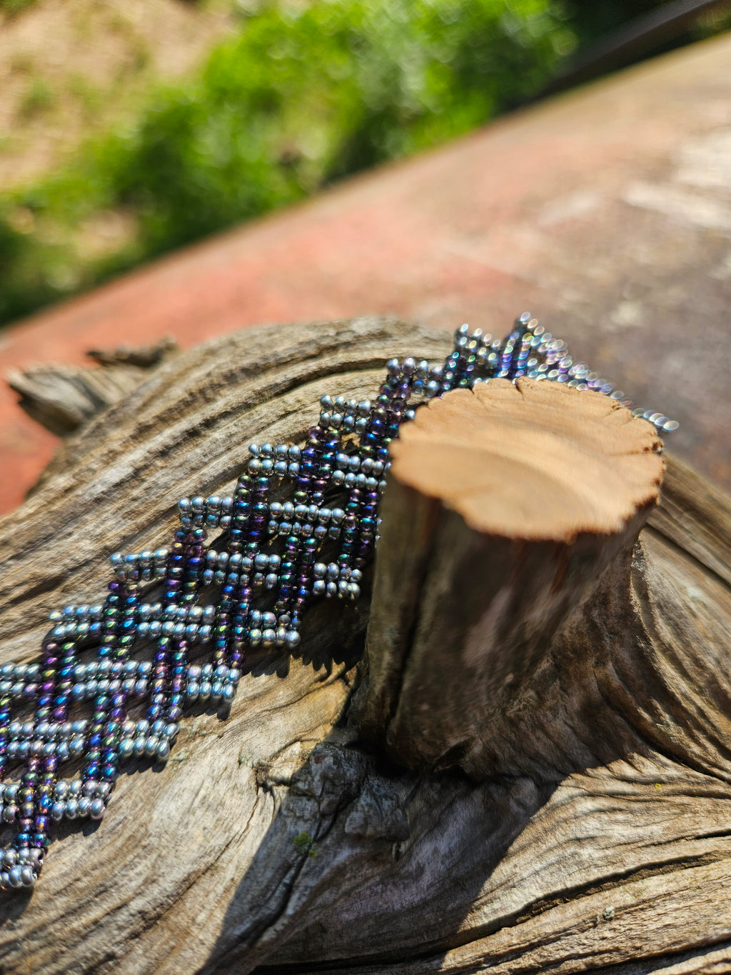 Midnight Aurora Beaded Cuff Bracelet