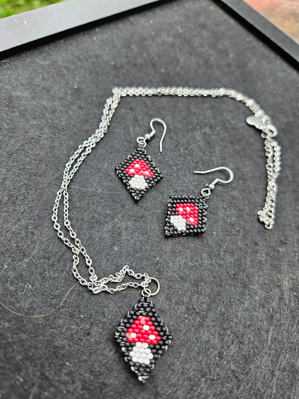 Mushroom necklace and earrings