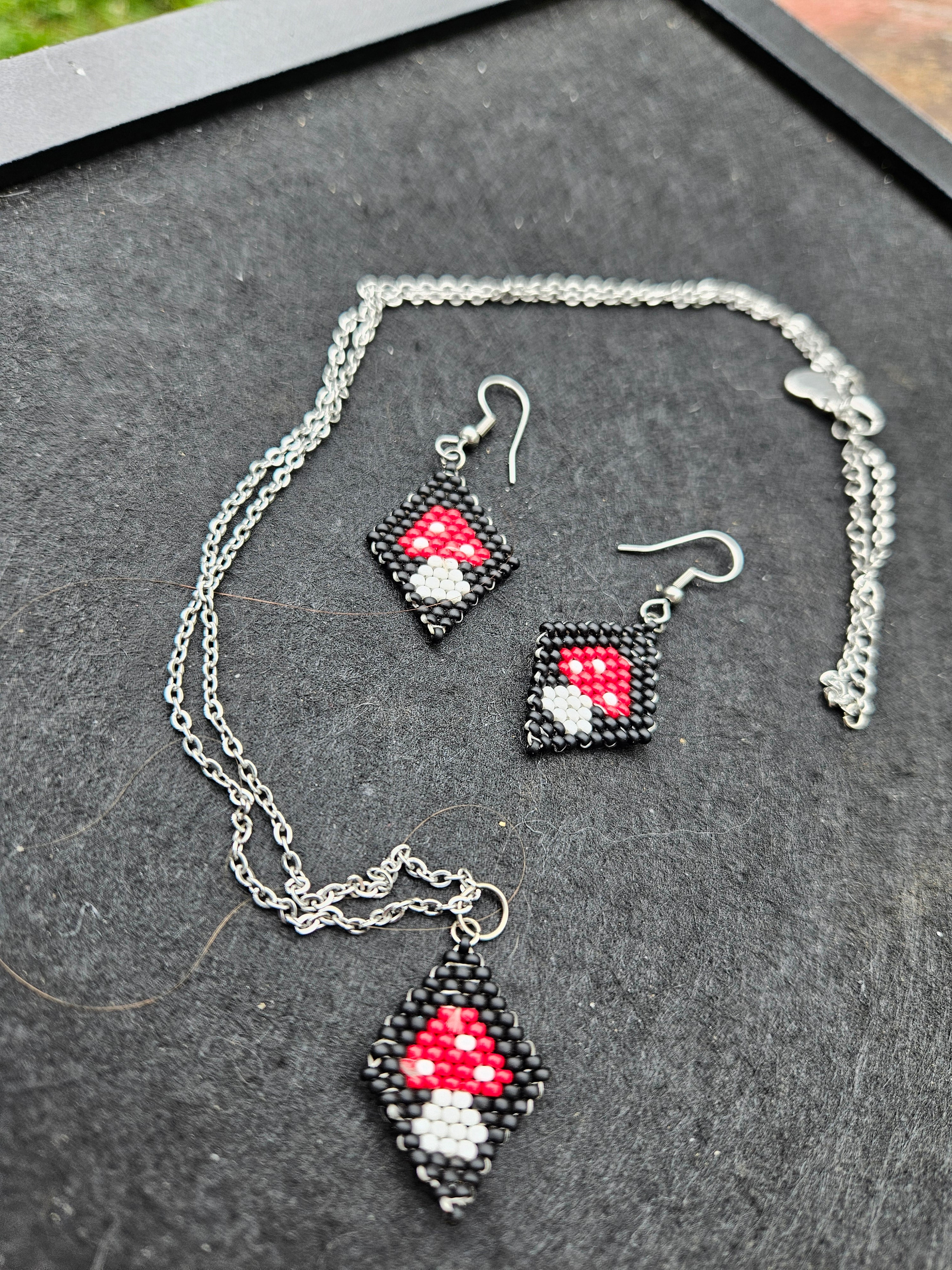 Mushroom necklace and earrings