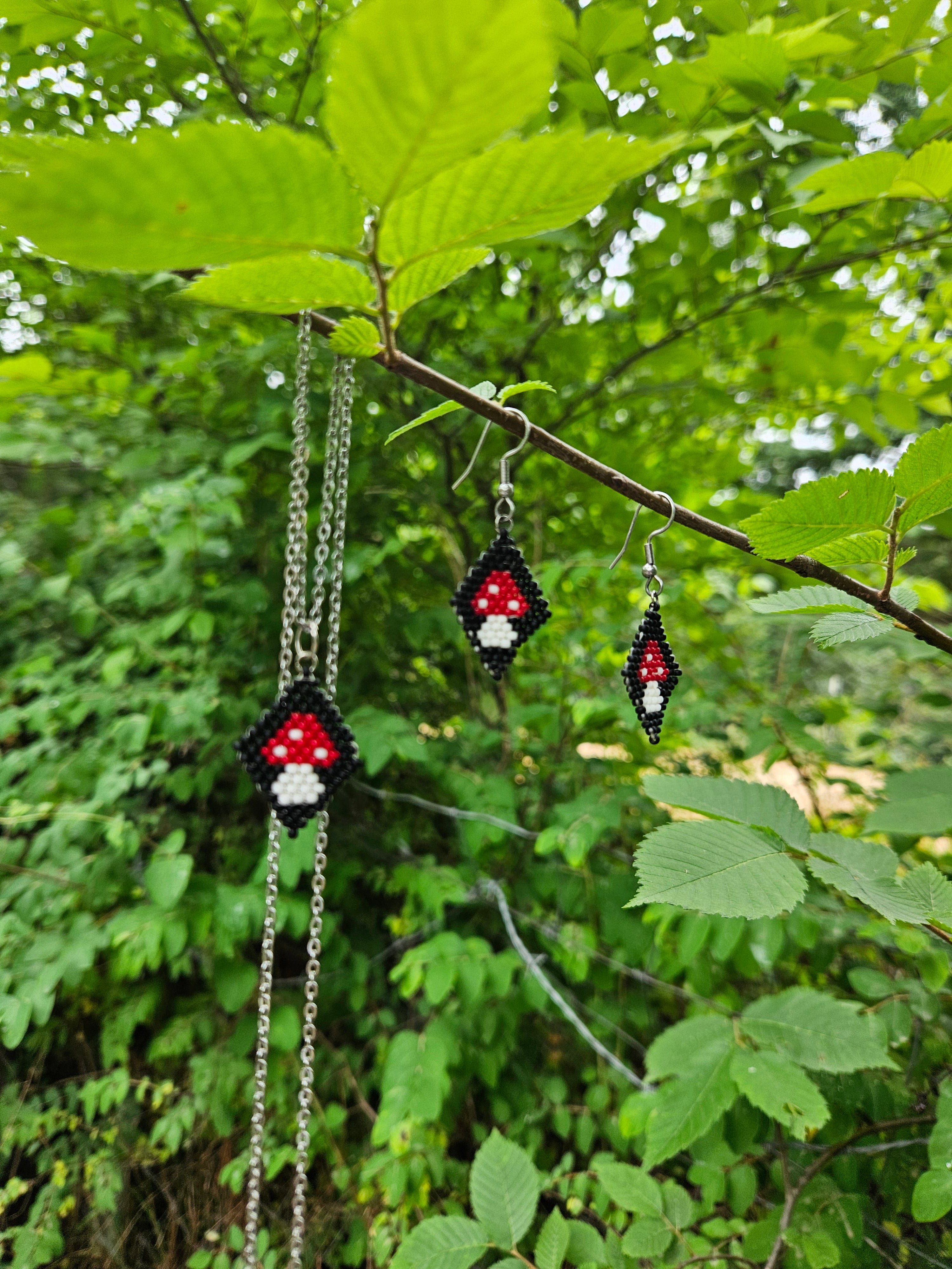 Mushroom necklace and earrings