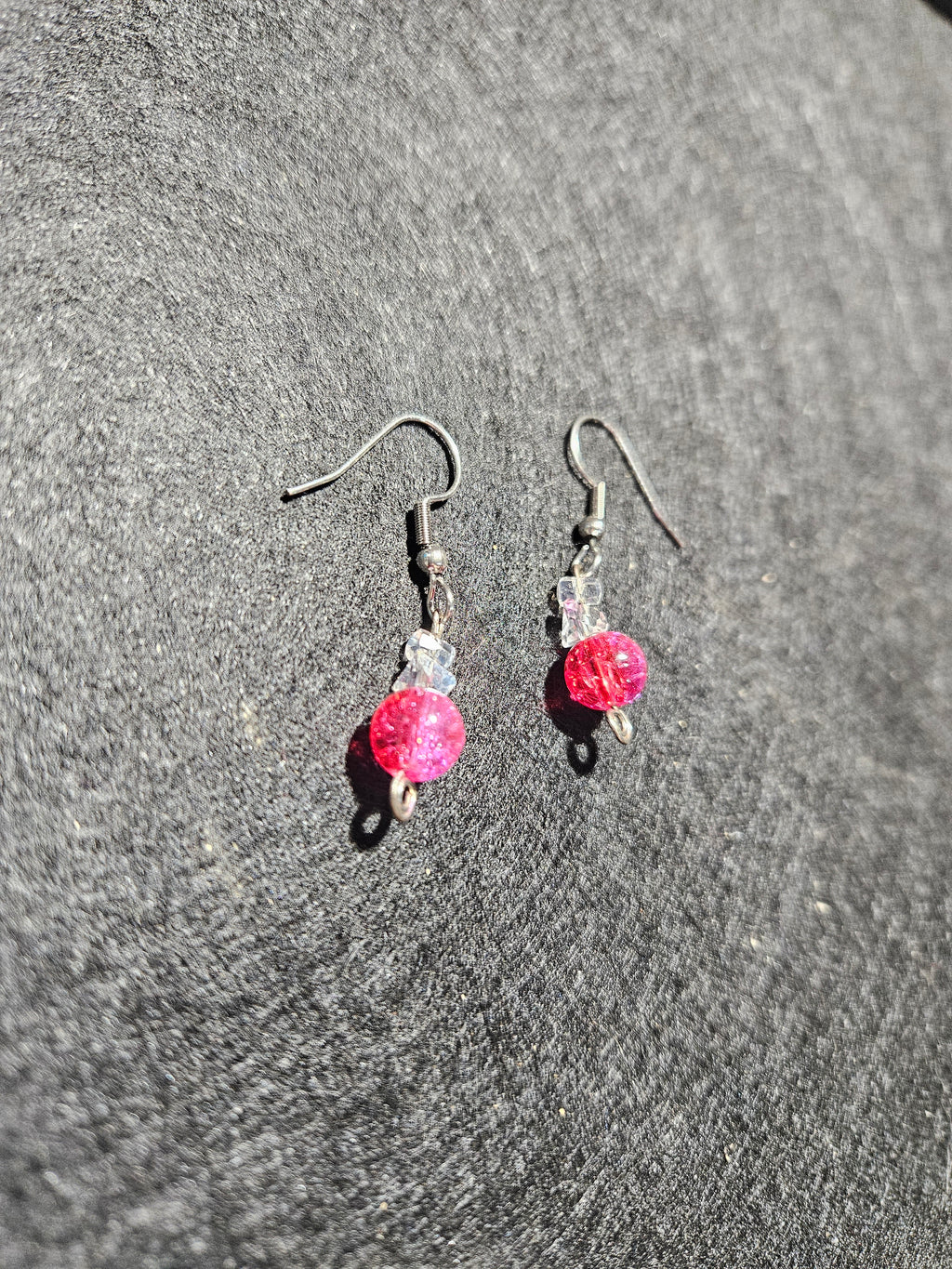Red and pink dangle earrings