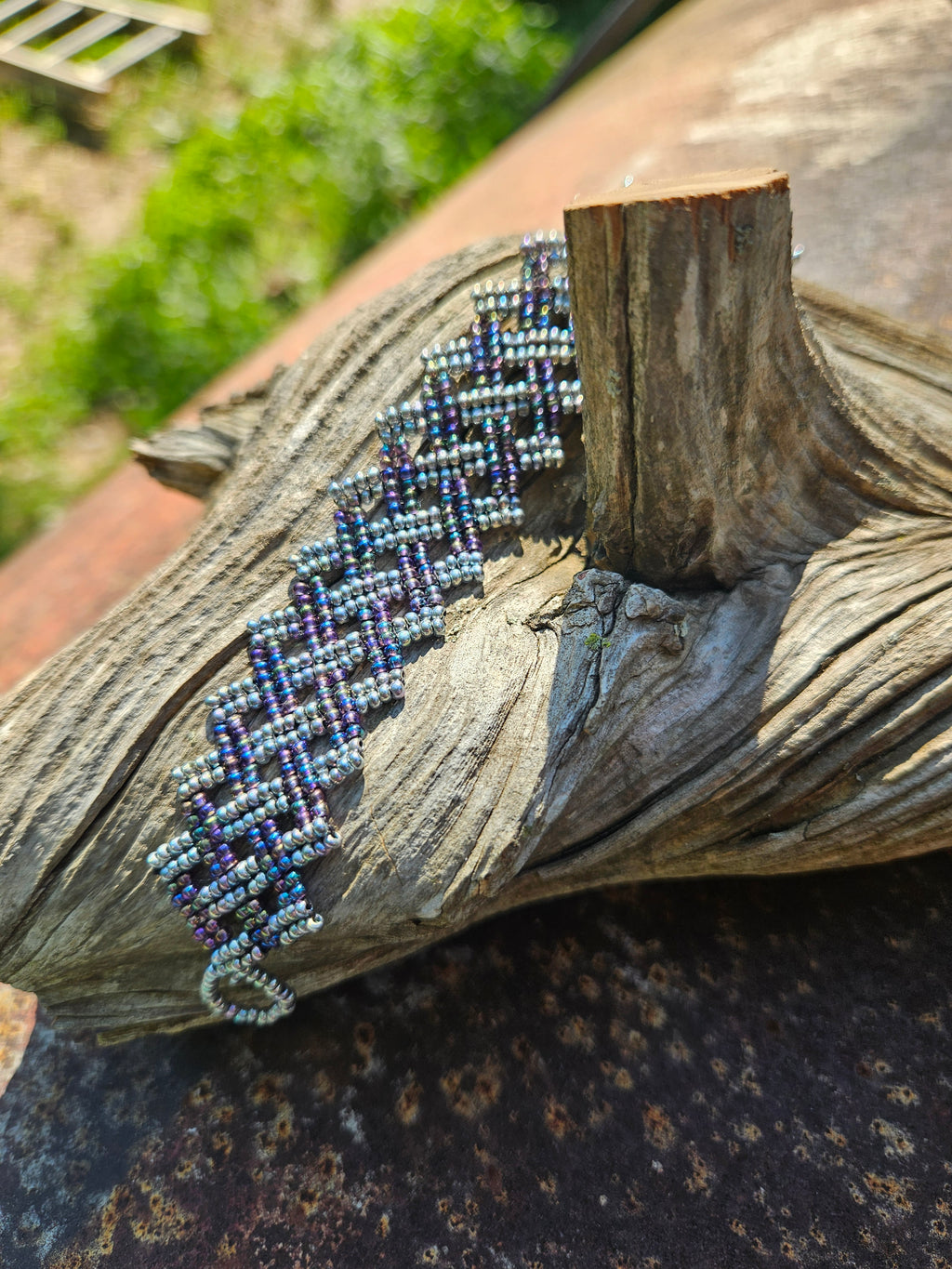 Midnight Aurora Beaded Cuff Bracelet