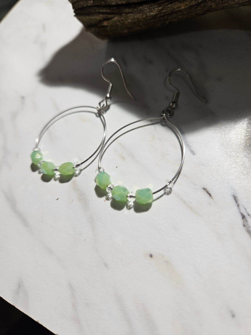 Sea foam green beaded hoop earrings