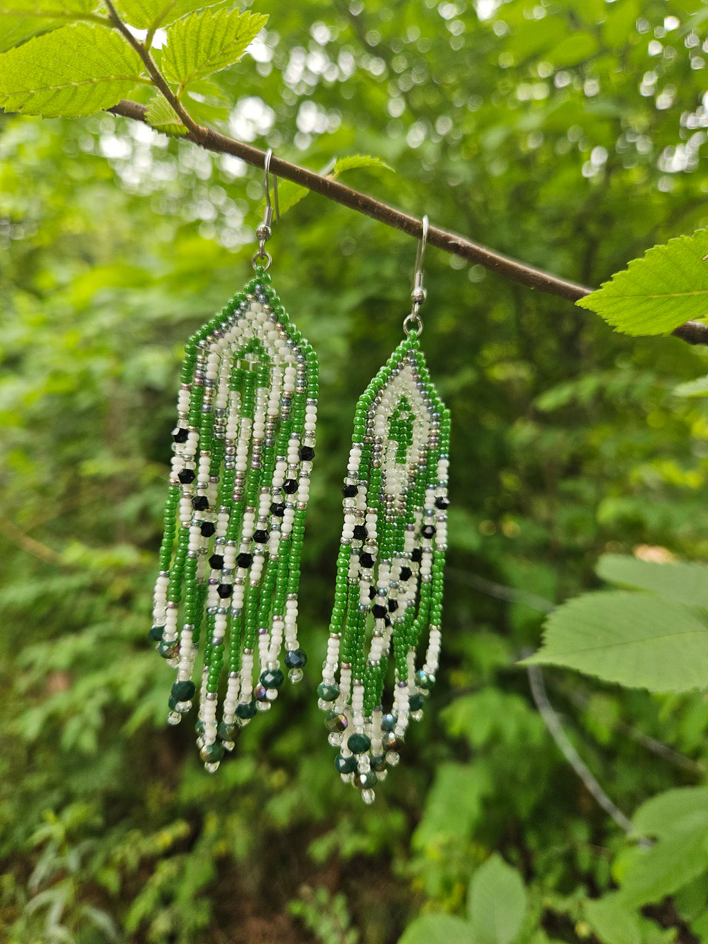 Green fringe earrings