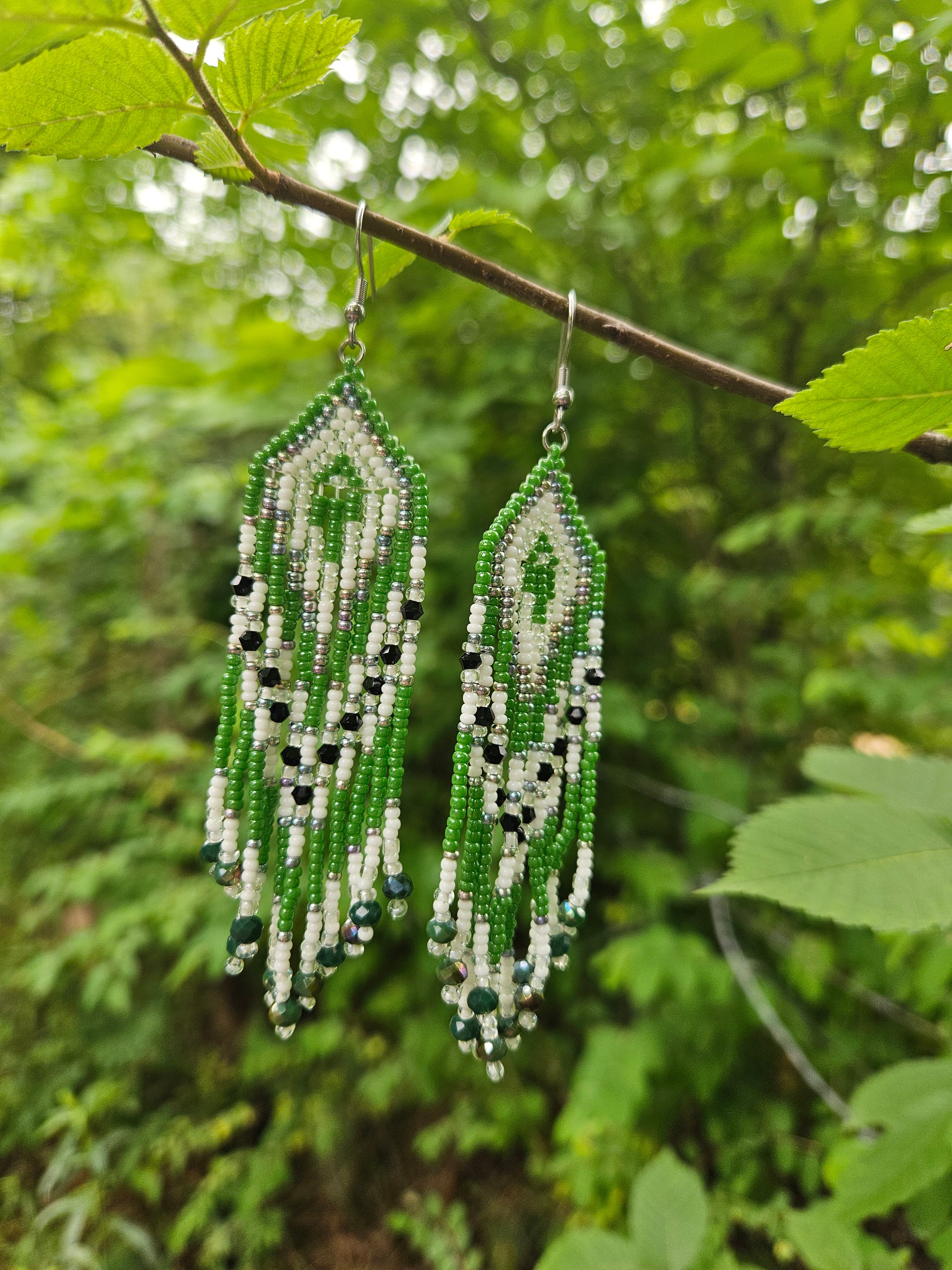 Green fringe earrings